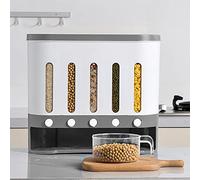 WOQLIBE Dispensador de cereales, dispensador de cereales, dispensador de 5 rejillas, caja de almacenamiento, recipiente de arroz, hermético, caja de almacenamiento