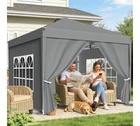 WoRaum Cenador impermeable de 3 x 3 m, PU1500 mm y estructura de acero, con protección lateral y ajuste de altura One-Push (gris plata, incluye 4 sacos de arena y accesorios)