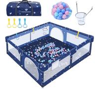 WoRaum Parque infantil de 180 x 150 x 68 cm, parque infantil con anillos de tracción, pelotas, red transpirable, suelo antideslizante, parque de seguridad para niños (dibujos animados, 180 cm)