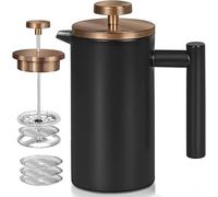 WORBIC Cafetiere - Cafetera de prensa francesa, 1500 ml, acero inoxidable aislado de doble pared, sistema de filtración de 3 niveles, prensa francesa para el hogar, campamento y oficina (negro 1,5 l)