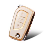 WORCAS Compatible con Toyota Key Fob Cover con patrón dorado de TPU suave de protección de 360 grados para Fortuner Tundra Camry RAV4 Highlander Corolla Smart Key (blanco)