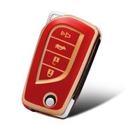 WORCAS Funda de protección de TPU suave con patrón dorado compatible con Toyota 4 botones Avalon Camry Corolla Fortuner Highlander Levin RAV4 LE Sequoia Sienna Tacoma Tundra Yaris (rojo)