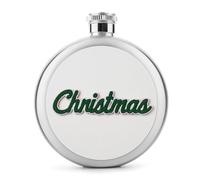 Word Christmas in Dark Forest Green - Petaca de acero inoxidable cursiva para licor, botella de vino portátil de bolsillo redondo para bebida, 5 onzas