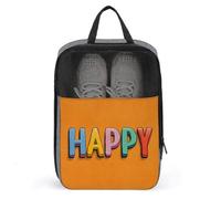 Word Happy in Colorful Letters on Orange Shoe Bag for Travel Daily Use Anti-Dust Storage Carrier Golf Shoe Pouch