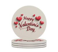 Word Happy Valentine's Day - Juego de 4 posavasos absorbentes con corazones rojos