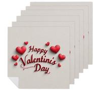 Word Happy Valentine's Day - Juego de 6 servilletas cuadradas de tela de poliéster lavables reutilizables para cenas y fiestas