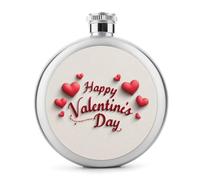 Word Happy Valentine's Day - Petaca de acero inoxidable con corazones rojos para licor, botella de vino portátil de bolsillo redondo para bebida, 5 onzas