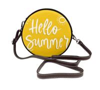 Word Hello Summer On Yellow - Bolso bandolera redondo para mujer, diseño minimalista