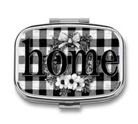 Word Home and Flowers - Pastillero portátil con 2 compartimentos, organizador de pastillas de viaje para bolso de bolsillo