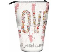 Word Love - Estuche de papelería telescópico para lápices, caja de almacenamiento para bolígrafos con cierre de cremallera para mujeres, hombres, niños, niñas, todo lo que necesitas es amor, lindos g