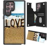 Word Love On The Beach - Funda tipo cartera para Samsung Galaxy S23 Ultra con tarjetero y protección RFID para mujeres y hombres, funda protectora de piel duradera a prueba de golpes para Samsung S23