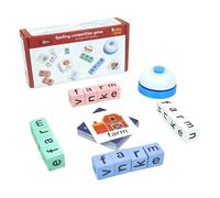 Word Race Spelling Game for Kids, Fun Educational Phonics Puzzle with 64 Flashcards & 20 Wooden Alphabet Blocks, Learning Toys Gift for Boys Girls Ages 3-8 Preschool Classroom Fun Spelling Aid