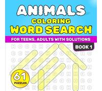 Word Search Coloring Book: 61 Puzzles with Big Font & Hollow Outlined Words for Easy Coloring - Fun Puzzle Activity Book for Kids & Adults - Relaxing Animal-Themed Word Search with Solutions