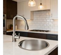 WORDFUN Fregadero Cocina Circular, Fregadero De Preparación De Acero Inoxidable, con Grifo Extraíble, Una Cubeta, Antioxidante, para Baño, Barra, Cocina, Hoteles, Garajes, RV(32x32cm)