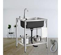 WORDFUN Fregadero De Acero Inoxidable Independiente, Fregadero De Cocina Comercial, Fregadero Camping con Grifo, Mueble Pila Lavadero, Fregadero Multiusos, Fregadero Exterior Jardin