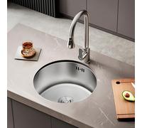 WORDFUN Fregadero De Cocina De Acero Inoxidable 304, Fregadero Cubeta Redonda con Grifo Extraíble, Lavabo De Un Solo Tazón,para Estaciones De Trabajo, Autocaravanas Y Bares(28x28cm)