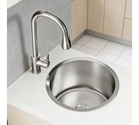 WORDFUN Fregadero De Cocina Redondo, Fregadero Encastrado 1 Cubeta En Acero Inoxidable con Grifo Extraíble, Silencioso, para Restaurantes, Food Trucks, Bares, Garajes, Lavanderías, Tiendas(32x32cm)