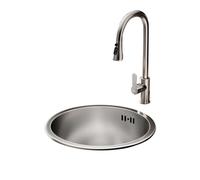 WORDFUN Fregadero De Cocina Redondo para Cocina, 28/30/32/36/40cm, Lavabo De Acero Inoxidable con Desagüe, Fregadero Circular De Una Cubeta con Grifo Extraíble, para Cocina, Comedor, Bar(36x36cm)
