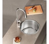 WORDFUN Fregadero De Cocina Un Seno, Fregadero Pequeño De 28/30/32/36/40/42cm, Acero Inoxidable, Lavamanos, Bajo/sobre Encimera, para Barras De Bar, Autocaravanas E Islas De Cocina(30x30cm)