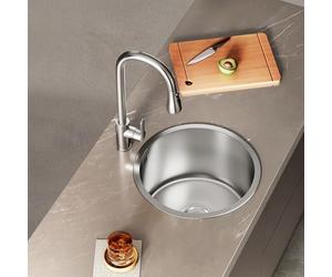 WORDFUN Fregadero De Cocina Un Seno, Fregadero Pequeño De 28/30/32/36/40/42cm, Acero Inoxidable, Lavamanos, Bajo/sobre Encimera, para Barras De Bar, Autocaravanas E Islas De Cocina(36x36cm)