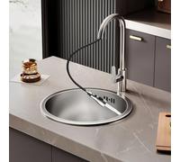 WORDFUN Fregadero Redondo Cocina, 28 30 32 36 40 42cm Fregadero Encastrado 1 Cubeta En Acero Inoxidable, para Grifo, para Bares, Cocinas, Hoteles, Garajes, Ahorra Espacio(28x28cm)