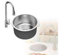 WORDFUN Fregadero Redondo Cocina, Fregadero De Apoyo De Preparación con 1 Lavabo, Pequeño Reemplazo Lavamanos, para Restaurantes, Garajes, Lavanderías, Sótanos, Bares, Camiones De Comida(28x28cm)
