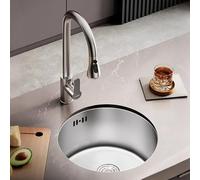 WORDFUN Fregadero Redondo Robusto De Acero Inoxidable, 28 30 32 36 40 42cm Fregadero De Preparación De Cocina, con Grifo Extraíble, para Bares, Cocinas, Hoteles, Garajes(32x32cm)