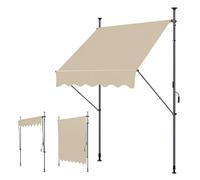 WORDFUN Toldo De Balcón con Manivela, Toldo Enrollable Exterior, Regulable En Altura, Repelente Al Agua, para Jardines, Patios, Balcones, Tiendas, Cafeterías, Sin Taladro(Beige,300x120cm)