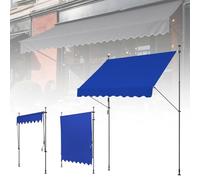 WORDFUN Toldo Manual Retráctil, Toldo Exterior Terraza Enrollable, Impermeable, Anti-UV, Altura Ajustable 215-310cm, Sin Taladro, para Terraza Balcón Jardín, Gray, Beige, Blue(Blue,350x120cm)