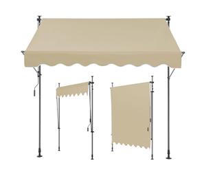 WORDFUN Toldo Retráctil para Balcón, Sin Agujeros, Protección UV, Repelente Al Agua, Toldo Manual para Terraza con Manivela, para Terraza, Patio Trasero, Jardín, Ajustable En Altura(Beige,150x120cm)
