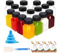 wordmouk 16 Pcs 4 oz/120ml Botellas de Jugo de Plástico con Tapa Botellas Vacías Reutilizables Transparente Embudo y Cepillo con Etiqueta para Batidos Leche Agua Bebidas Domésticas