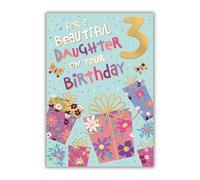 Words 'n' Wishes Beautiful Daughter - Tarjeta de 3er cumpleaños para hija, diseño de regalos multicolor, 23,5 x 16,5 cm