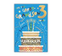 Words 'n' Wishes Great-Grandson - Tarjeta de 3er cumpleaños (23,5 x 16,5 cm), diseño de tarta multicolor