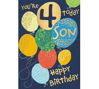 Words 'n' Wishes - Tarjeta de 4º cumpleaños para hijo, diseño de globos multicolor, 23,5 x 16,5 cm