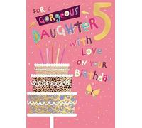 Words 'n' Wishes - Tarjeta de 5º cumpleaños para hija, diseño de pastel multicolor, 23,5 x 16,5 cm