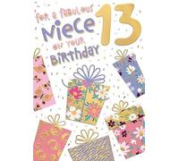 Words 'n' Wishes - Tarjeta de cumpleaños número 13 para sobrina, diseño de lámina rosa y dorada, 23,5 x 16,5 cm