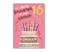 Words 'n' Wishes - Tarjeta de cumpleaños número 16 para hija, diseño de pastel rosa, 23,5 x 16,5 cm