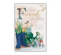 Words 'n' Wishes Tarjeta de cumpleaños para amigo masculino, botas de agua con follaje y regadera, multicolor, 20,3 x 13,4 cm