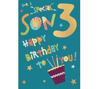 Words 'n' Wishes - Tarjeta de cumpleaños para hijo de 3 años, diseño con globos, 23,5 x 16,5 cm, multicolor