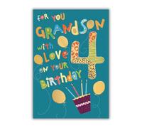 Words 'n' Wishes - Tarjeta de cumpleaños para nieto, diseño de globos multicolor, 23,5 x 16,5 cm