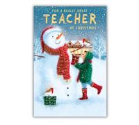 Words 'n' Wishes Tarjeta de Navidad con texto en inglés «To The Teacher Boy Making Snowman», multicolor, 20,3 x 13,4 cm