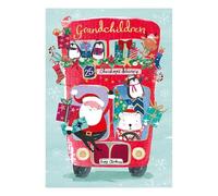 Words 'n' Wishes Tarjeta de Navidad para nietos con diseño de Papá Noel, diseño de autobús de dos pisos con amigos de Navidad, multicolor, 22 x 15,8 cm