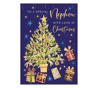 Words 'n' Wishes Tarjeta de Navidad para sobrino, diseño de árbol de Navidad y regalos, multicolor, 22 x 15,8 cm