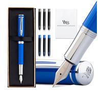 Wordsworth and Black Fountain Pen Mini EDC Bolígrafo de Bolsillo Azul, Cromo, Punta Mediana, 6 Cartuchos de Tinta, Convertidor de Tinta, Conjunto de Regalo de Bolígrafo Recargable, Hombres y Mujeres