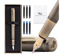 Wordsworth and Black Fountain Pen Mini EDC Bolígrafo de Bolsillo Bronce, Punta Mediana, 6 Cartuchos de Tinta, Convertidor de Tinta, Conjunto de Regalo de Bolígrafo Recargable, Hombres y Mujeres