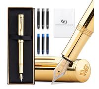 Wordsworth and Black Fountain Pen Mini EDC Bolígrafo de Bolsillo Dorado, Oro, Punta Mediana, 6 Cartuchos de Tinta, Convertidor de Tinta, Conjunto de Regalo de Bolígrafo Recargable, Hombres y Mujeres