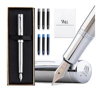 Wordsworth and Black Fountain Pen Mini EDC Bolígrafo de Bolsillo Plateado,Cromo,Punta Mediana,6 Cartuchos de Tinta,Convertidor de Tinta,Conjunto de Regalo de Bolígrafo Recargable, Hombres y Mujeres