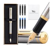 Wordsworth and Black Fountain Pen Mini EDC Bolígrafo de Bolsillo Plateado,Oro,Punta Mediana,6 Cartuchos de Tinta, Convertidor de Tinta, Conjunto de Regalo de Bolígrafo Recargable, Hombres y Mujeres