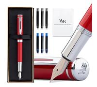 Wordsworth and Black Fountain Pen Mini EDC Bolígrafo de Bolsillo Rojo, Cromo, Punta Mediana, 6 Cartuchos de Tinta, Convertidor de Tinta, Conjunto de Regalo de Bolígrafo Recargable, Hombres y Mujeres
