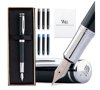 Wordsworth and Black Fountain Pen Mini EDC Bolígrafo de Bolsillo Verde, Cromo, Punta Mediana, 6 Cartuchos de Tinta, Convertidor de Tinta, Conjunto de Regalo de Bolígrafo Recargable, Hombres y Mujeres